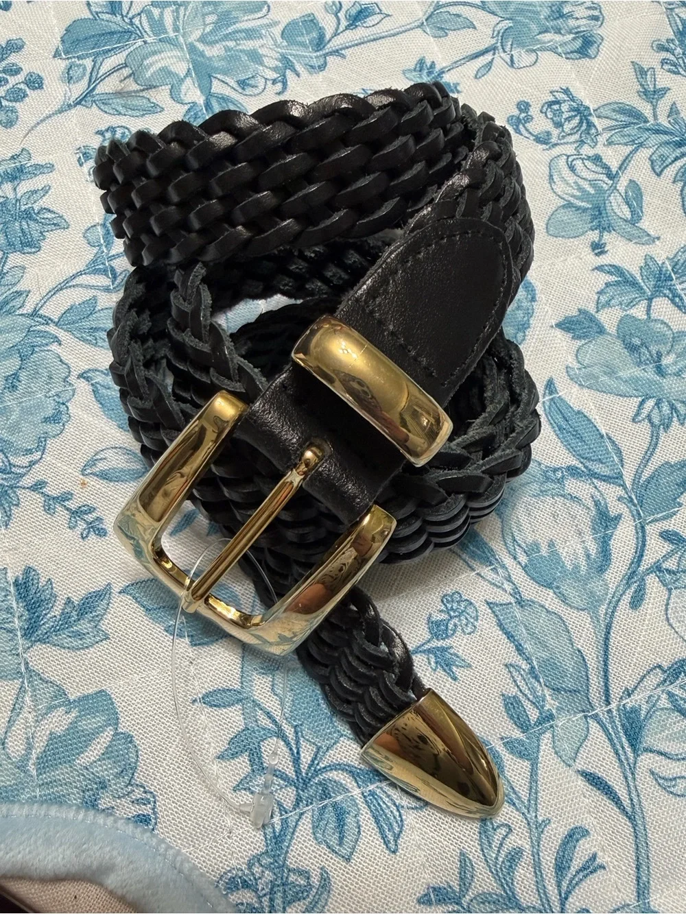 Vintage Honors Black Woven leather belt gold buckle hardware M , 34” waist